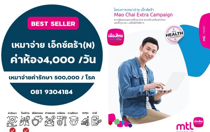 เหมาจ่าย เอ็กซ์ตร้า(N) ค่ารักษาพยาบาลเหมาจ่าย 5 แสน/โรค และ ค่าห้อง 4,000 /วัน